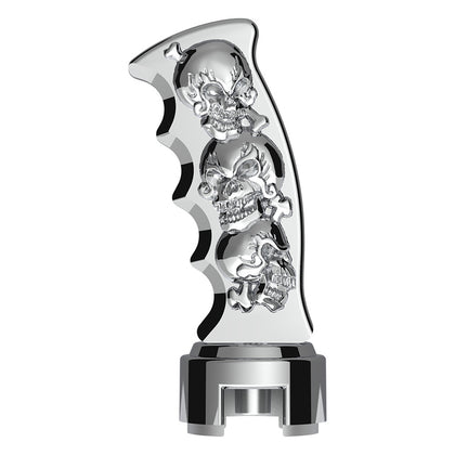 Thread-On Skulls Pistol Grip Gearshift Knob With 13/15/18 Speed Adapter (Chrome)