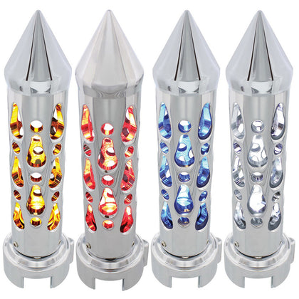 Brooklyn Style Spike Gearshift Knob With LED 13/15/18 Speed Adapter (Chrome) - Blue, Red, White or Amber LEDs