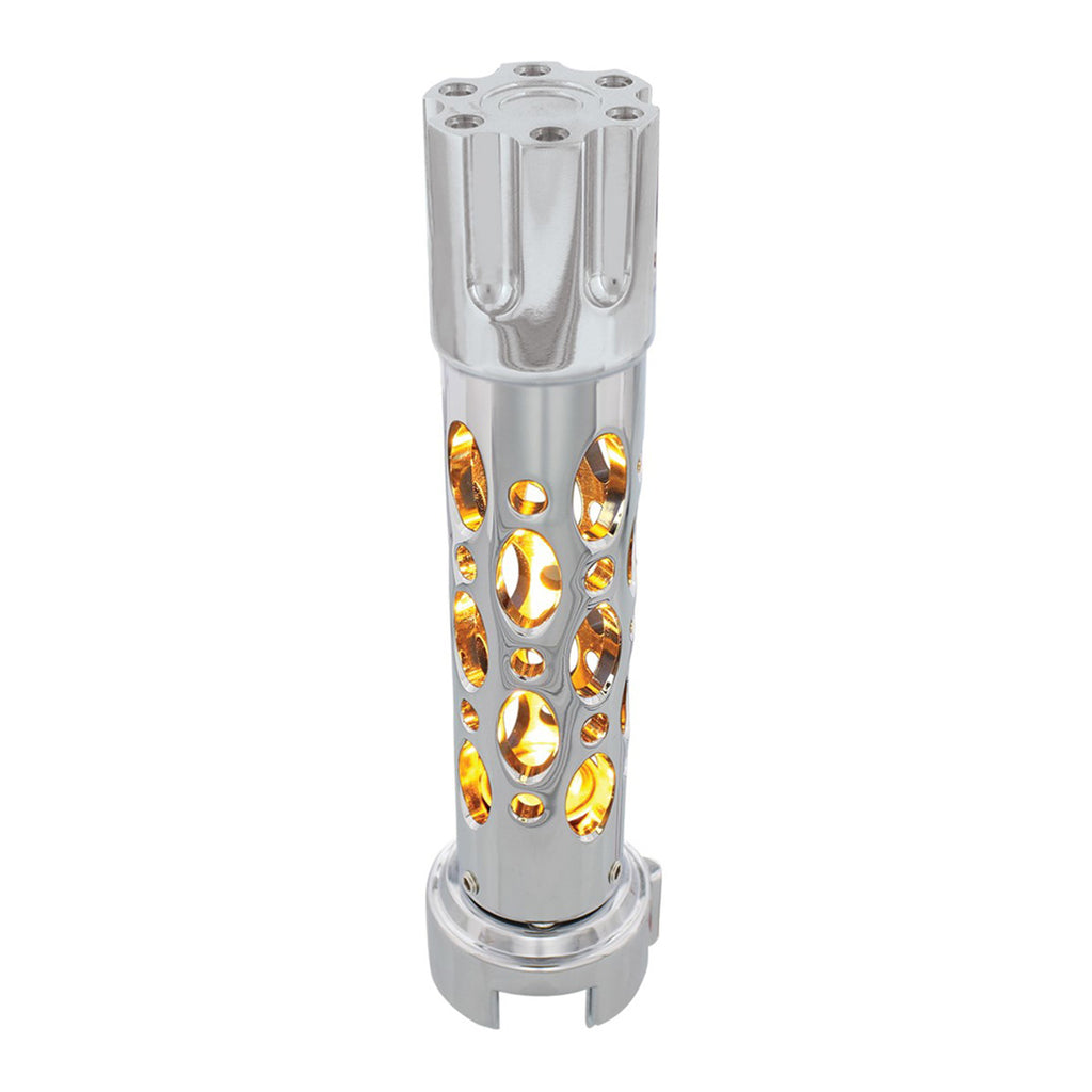 Austin Style Gun Cylinder Gearshift Knob With LED 13/15/18 Speed Adapter (Chrome) - Amber, Red, Blue or White