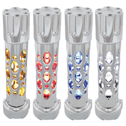 Austin Style Gun Cylinder Gearshift Knob With LED 9/10 Speed Adapter (Chrome) - Amber, Red, Blue or White