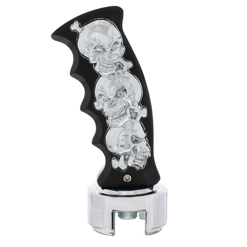 Skulls Pistol Grip Gearshift Knob With 13/15/18 Speed Adapter (Black/Chrome)