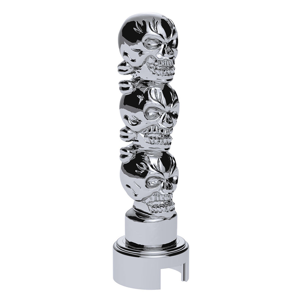 Thread-On 3-Skull Gearshift Knob w Adapter For Eaton-Fuller 13/15/18 Speed Shifter (Chrome)