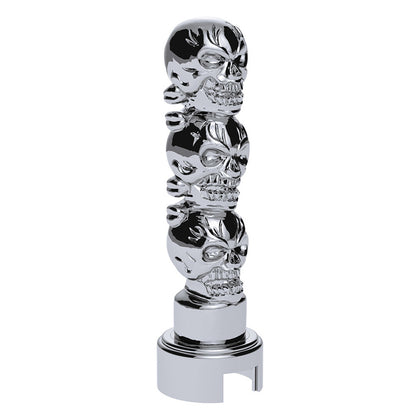 Thread-On 3-Skull Gearshift Knob w Adapter For Eaton-Fuller 13/15/18 Speed Shifter (Chrome)