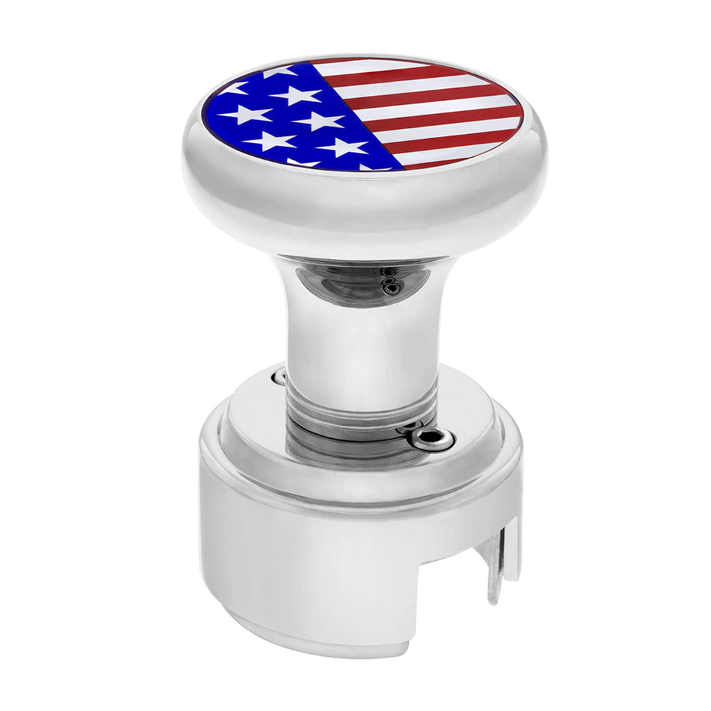 Thread-On Gearshift Knob With 13/15/18 Speed Adapter & USA Flag Sticker (Chrome)