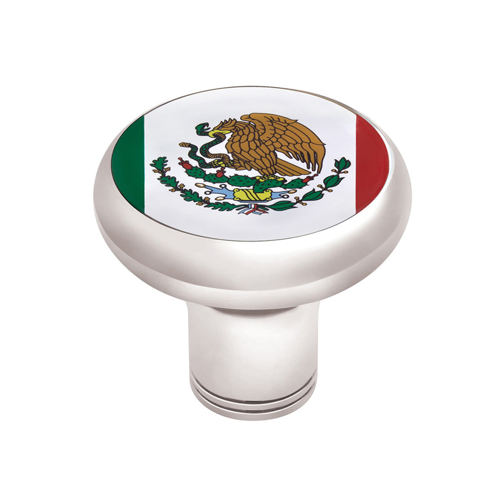 1/2"-13 Thread-On Gearshift Knob With Mexico Flag Sticker (Chrome)