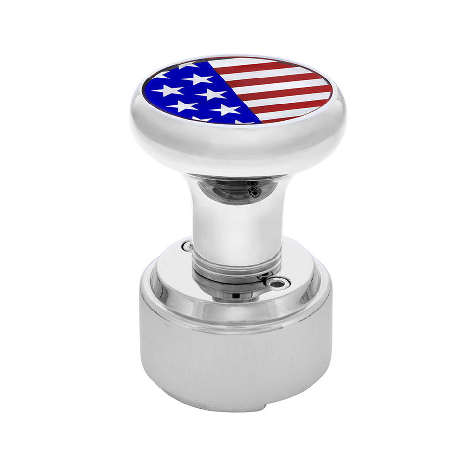 Thread-On Gearshift Knob With 9/10 Speed Adapter & USA Flag Sticker (Chrome)