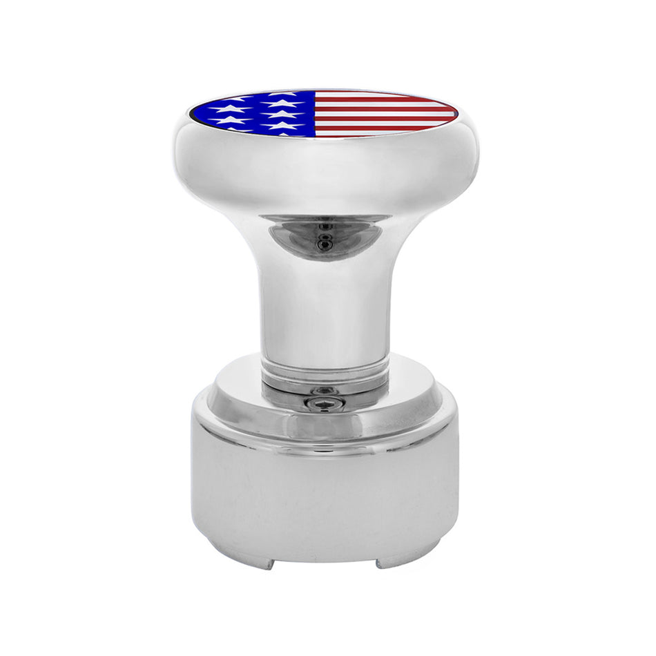 Thread-On Gearshift Knob With 9/10 Speed Adapter & USA Flag Sticker (Chrome)
