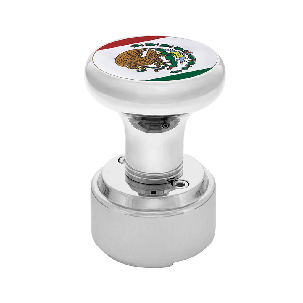 Thread-On Gearshift Knob With 9/10 Speed Adapter & Mexico Flag Sticker (Chrome)
