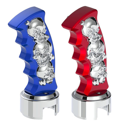 Thread-On Skulls Pistol Grip Gearshift Knob With 13/15/18 Speed Adapter (Indigo Blue or Candy Red)