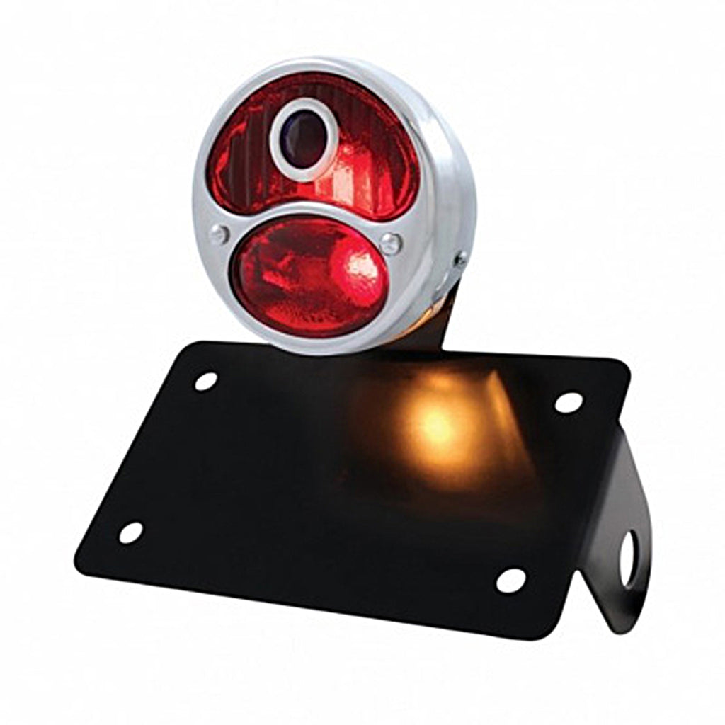 Stainless Steel 1928 DUO Lamp & Blue Dot Style Tail Light Assembly With Horizontal Mounting Bracket For Motorcycle
