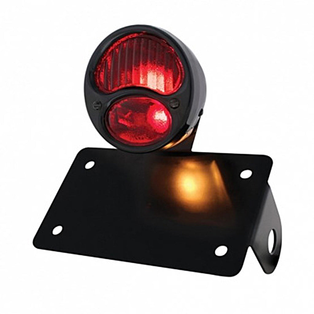 Black 1928 Ford Model A Style Tail Light Assembly With Horizontal Mounting Bracket For Motorcycle