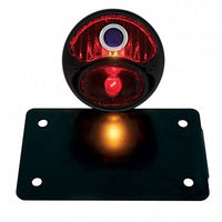 Black 1928 DUO Lamp & Blue Dot Style Tail Light Assembly With Horizontal Mounting Bracket For Motorcycle