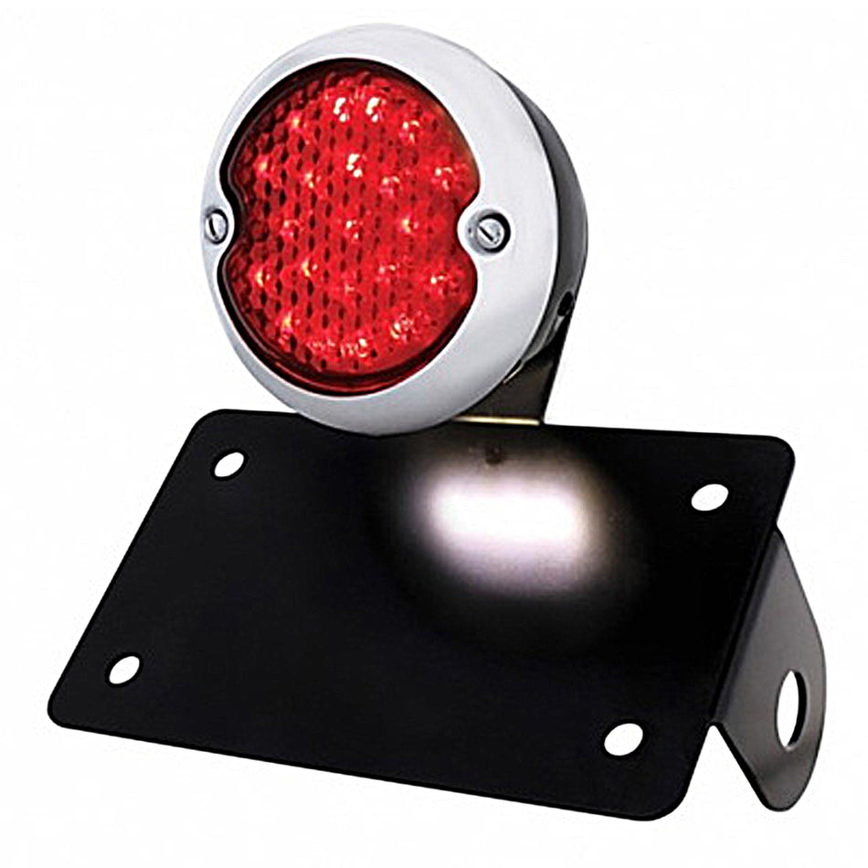 Stainless Steel & Black Housing 1933 Ford Style LED Tail Light Assembly With Horizontal Mounting Bracket For Motorcycle