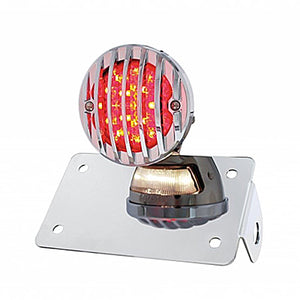 Motorcycle LED "Bobber" Style Horizontal Tail Light With Chrome Grille Bezel - Red LEDs (Red or Smoked Lens)