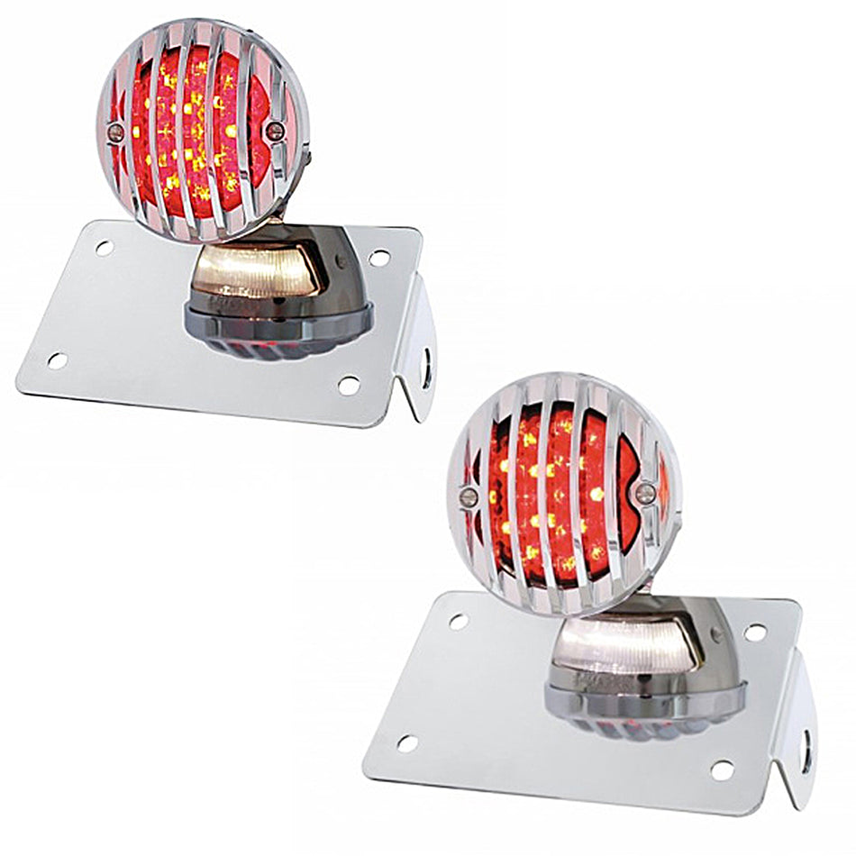 Motorcycle LED "Bobber" Style Horizontal Tail Light With Chrome Grille Bezel - Red LEDs (Red or Smoked Lens)