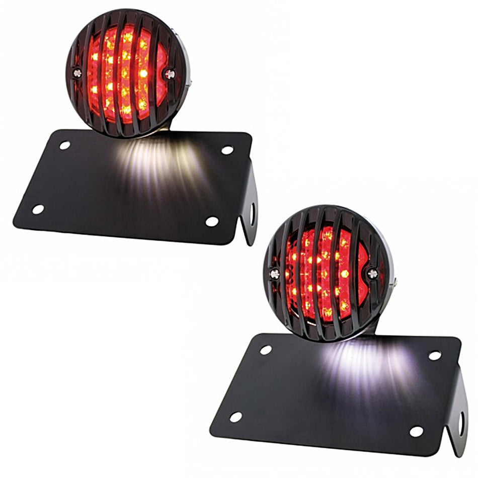 Motorcycle LED "Bobber" Style Horizontal Tail Light With Black Grille Bezel - Red LEDs (Red or Smoked Lens)