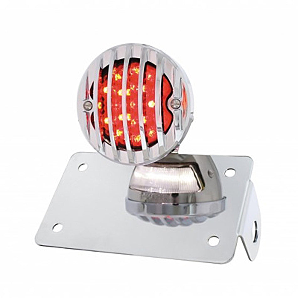 Motorcycle LED "Bobber" Style Horizontal Tail Light With Chrome Grille Bezel - Red LEDs (Red or Smoked Lens)
