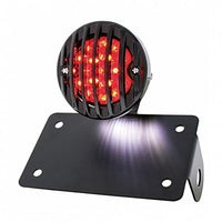 Motorcycle LED "Bobber" Style Horizontal Tail Light With Black Grille Bezel - Red LEDs (Red or Smoked Lens)
