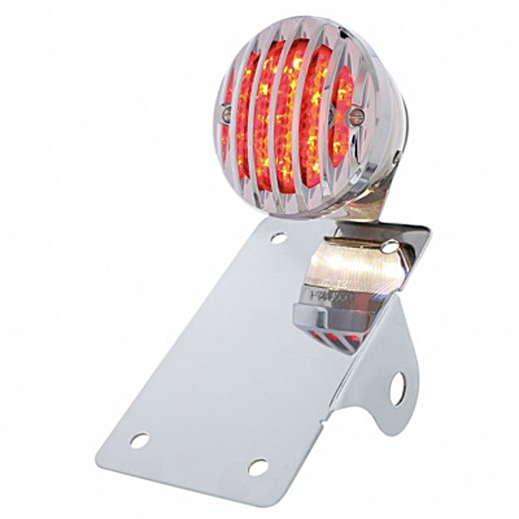 Motorcycle LED "Bobber" Style Vertical Tail Light With Chrome Grille Bezel - Red LEDs (Red or Smoked Lens)