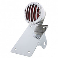 Motorcycle LED "Bobber" Style Vertical Tail Light With Chrome Grille Bezel - Red LEDs (Red or Smoked Lens)