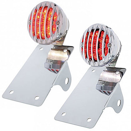 Motorcycle LED "Bobber" Style Vertical Tail Light With Chrome Grille Bezel - Red LEDs (Red or Smoked Lens)