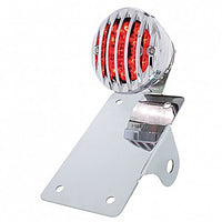 Motorcycle LED "Bobber" Style Vertical Tail Light With Chrome Grille Bezel - Red LEDs (Red or Smoked Lens)