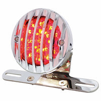Motorcycle LED Rear Fender Tail Light With Chrome Grille Bezel - Red LEDs (Red or Smoked Lens)