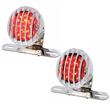 Motorcycle LED Rear Fender Tail Light With Chrome Grille Bezel - Red LEDs (Red or Smoked Lens)