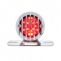 Motorcycle LED Rear Fender Tail Light With Chrome Grille Bezel - Red LEDs (Red or Smoked Lens)