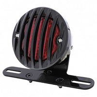 Motorcycle LED Rear Fender Tail Light With Gloss Black Grille Bezel - Red LEDs (Red or Smoked Lens)