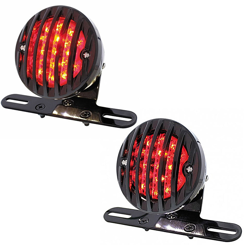 Motorcycle LED Rear Fender Tail Light With Gloss Black Grille Bezel - Red LEDs (Red or Smoked Lens)