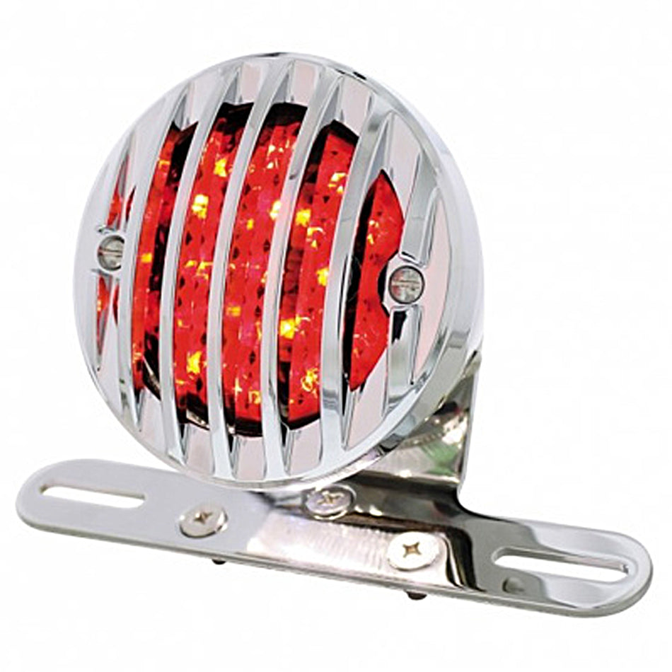 Motorcycle LED Rear Fender Tail Light With Chrome Grille Bezel - Red LEDs (Red or Smoked Lens)