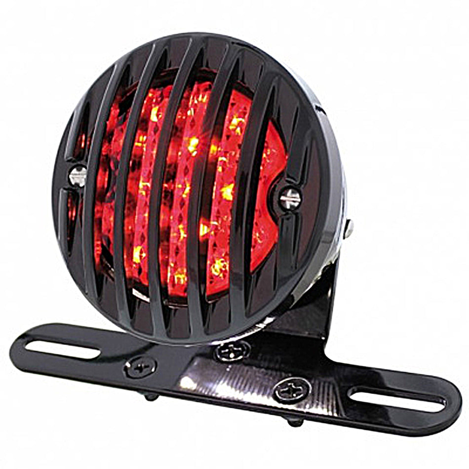 Motorcycle LED Rear Fender Tail Light With Gloss Black Grille Bezel - Red LEDs (Red or Smoked Lens)