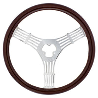 United Pacific - 18" 3-Spoke Stamped Steel Steering Wheel With Wood Grip (Banjo)