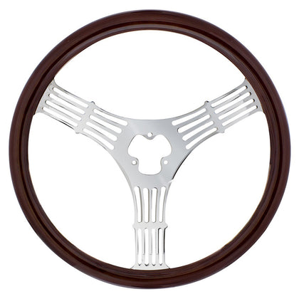 United Pacific - 18" 3-Spoke Stamped Steel Steering Wheel With Wood Grip (Banjo)