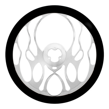 United Pacific - 18" Chrome Aluminum "Blaze" Style Steering Wheel With Black Leather Rim