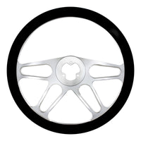 United Pacific - 18" Chrome Aluminum "4-Spoke" Style Steering Wheel With Black Leather Rim