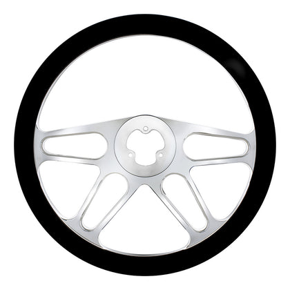 United Pacific - 18" Chrome Aluminum "4-Spoke" Style Steering Wheel With Black Leather Rim