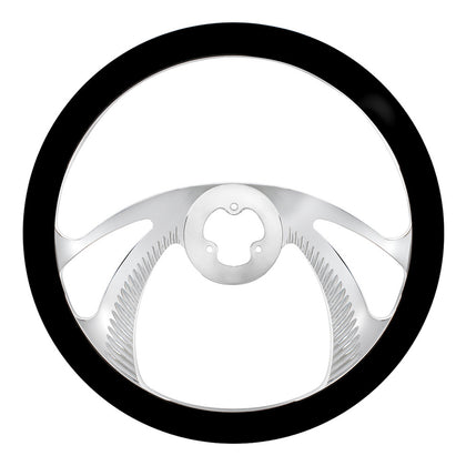 United Pacific - 18" Chrome Aluminum "Scorpion" Style Steering Wheel With Black Leather Rim