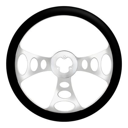 United Pacific - 18" Chrome Aluminum "Chopper" Style Steering Wheel With Black Leather Rim