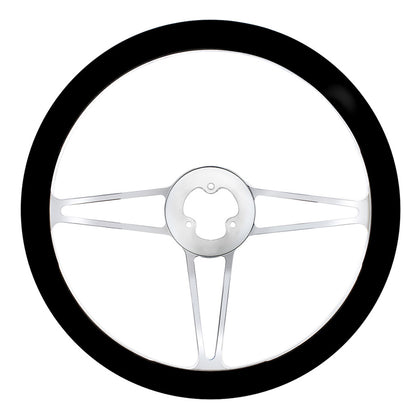 United Pacific - 18" Chrome Aluminum "3-Spoke" Style Steering Wheel With Black Leather Rim