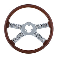 United Pacific - 18" Chrome Steering Wheel With Skull Accent (Wood, Blue, Red or Black)