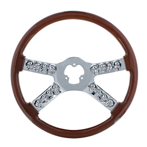 United Pacific - 18" Chrome Steering Wheel With Skull Accent (Wood, Blue, Red or Black)