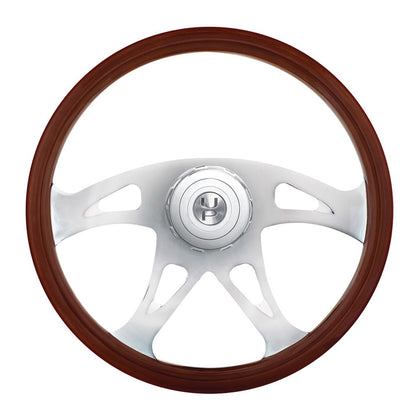 18" Boss Style Wood Steering Wheel With Hub & Horn Button Kit For Peterbilt (2006+) & Kenworth (2003+)