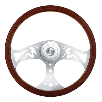 18" Lady Style Wood Steering Wheel With Hub & Horn Button Kit For Peterbilt (2006+) & Kenworth (2003+)