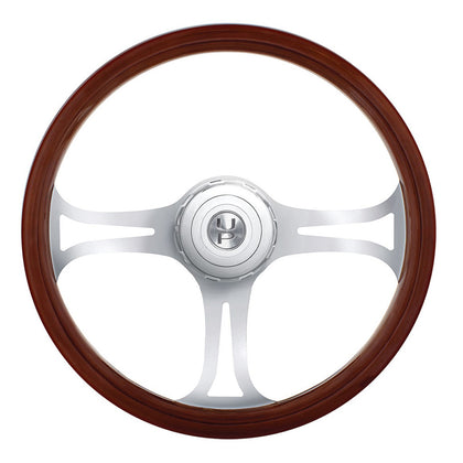 18" Blade Style Wood Steering Wheel With Hub & Horn Button Kit For Peterbilt (2006+) & Kenworth (2003+)
