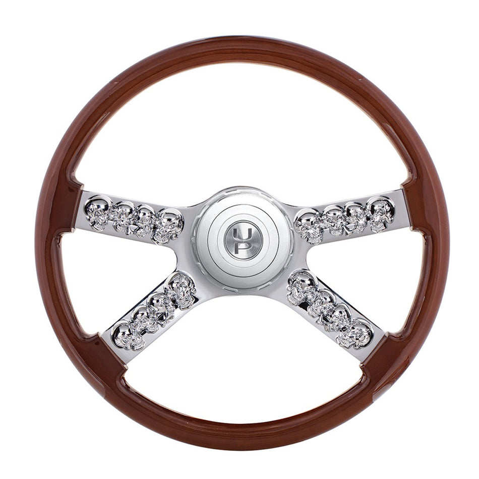 18" Skull Steering Wheel With Hub & Horn Button Kit For Peterbilt (2003+) & Kenworth (2003+)