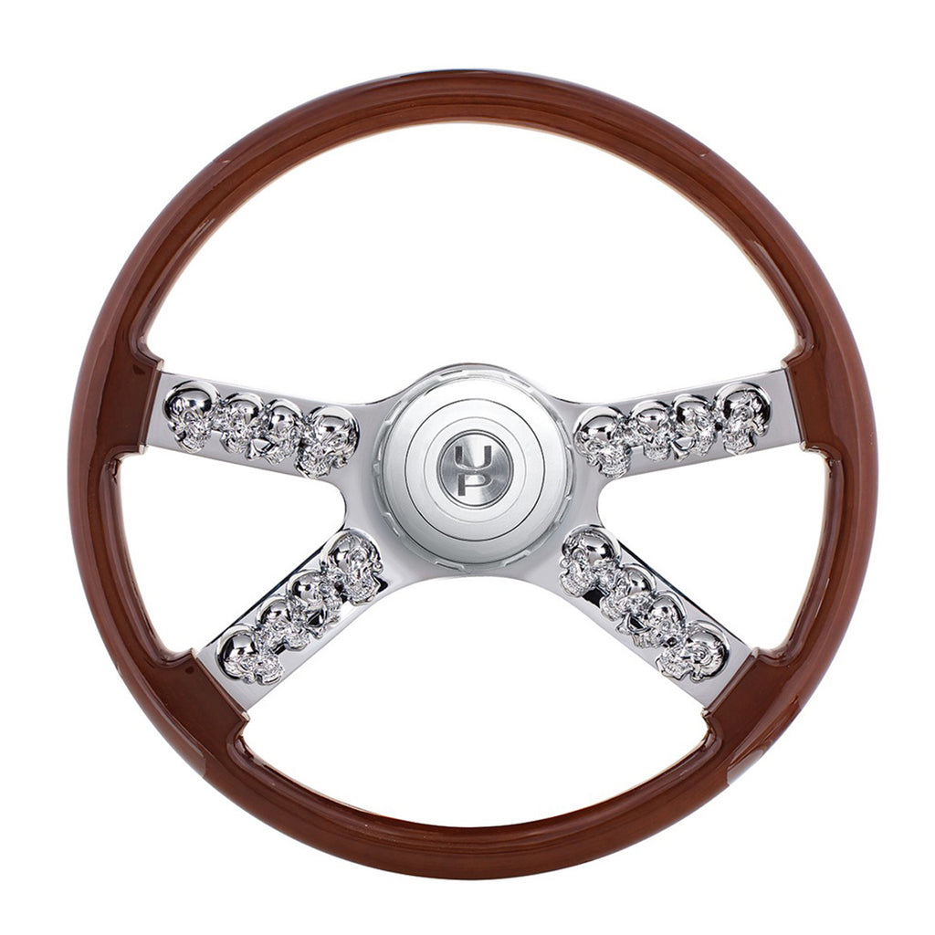 18" Skull Steering Wheel With Hub & Horn Button Kit For Peterbilt (2003+) & Kenworth (2003+)