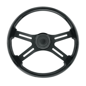 18" 4 Spoke Steering Wheel With Horn Bezel & Button (Gloss Black or Wood Grain)