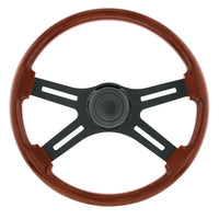 18" 4 Spoke Steering Wheel With Horn Bezel & Button (Gloss Black or Wood Grain)